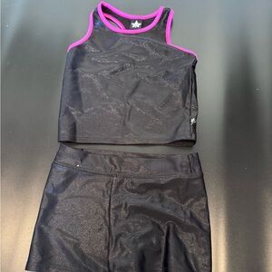 Girls Black and Pink Trim dance Matching Set- 3 pieces ( 2 shorts and a tank)